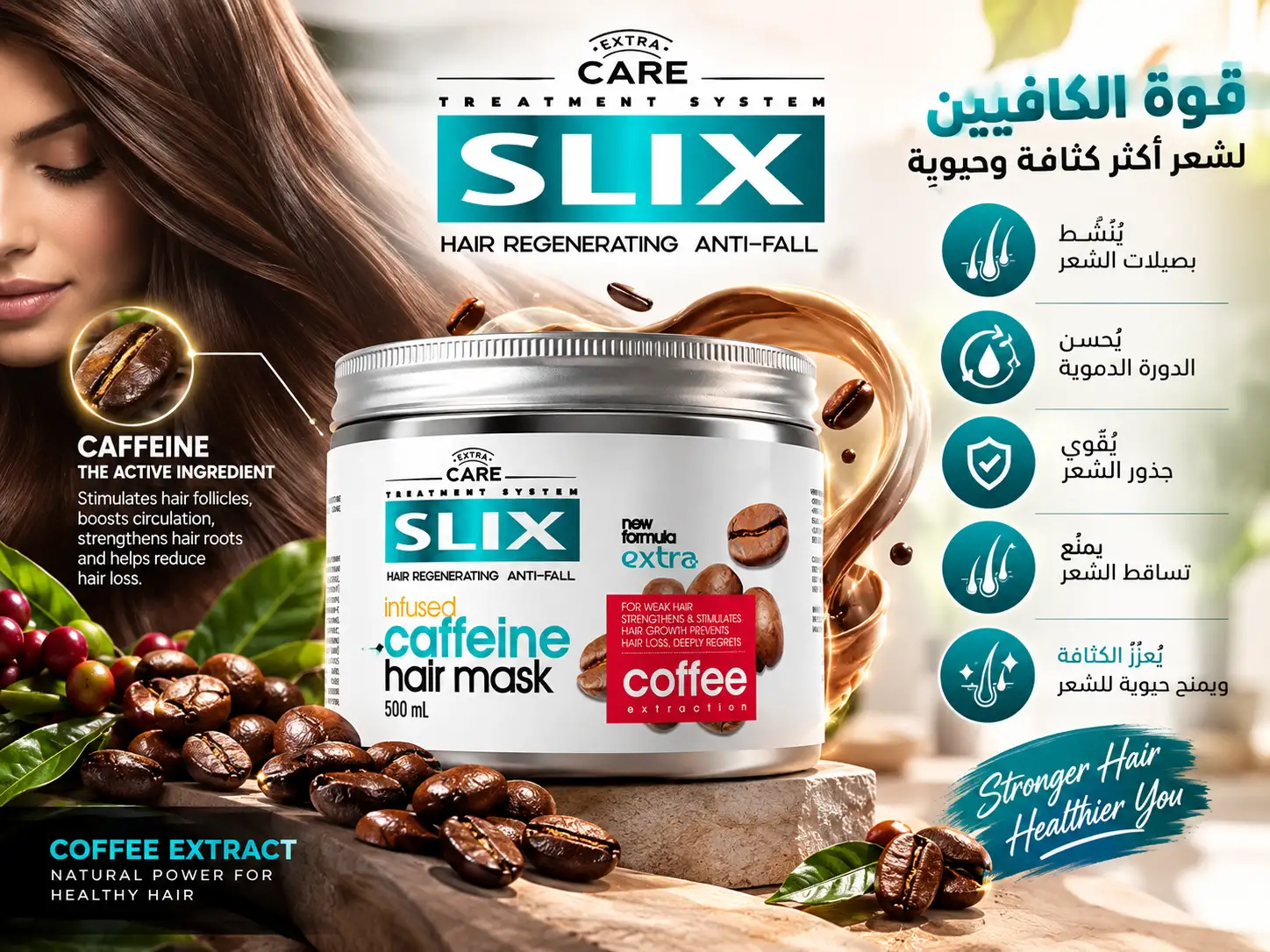 SLIX Hair Mask Hair Regenerating Anti-Hair Loss - Coffee Extraction, 500 mL
