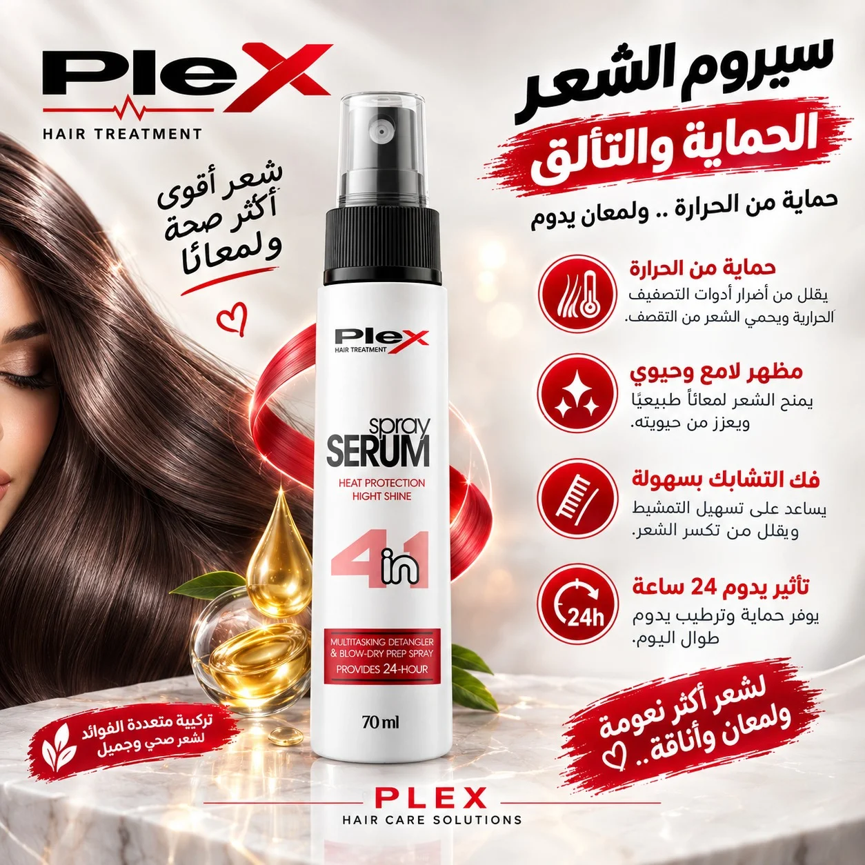 PLEX, SERUM Spray (4 in 1 ) Pre-Styling Heat Protection & High Shine 70 ML